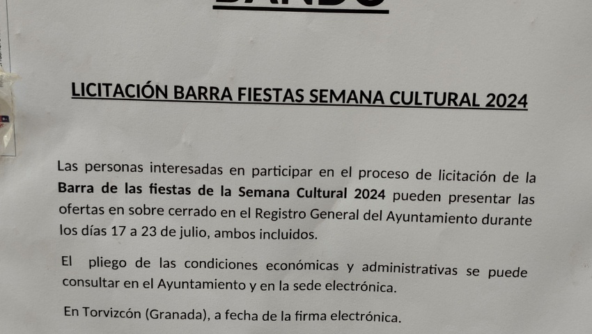 Licitación barra fiestas "Semana Cultural 2024".